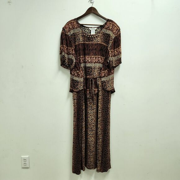 VTG Piccalino Womens Plus One Piece Shirt Dress Size 22W Maxi Animal Print Beads - Picture 1 of 11